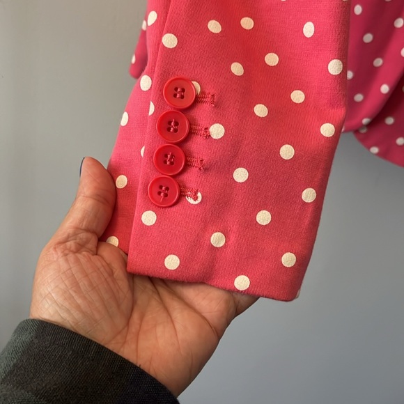 Talbots Pink White Polka Dot Single Breast 2 Button Blazer Size M Petite MP - Picture 3 of 14
